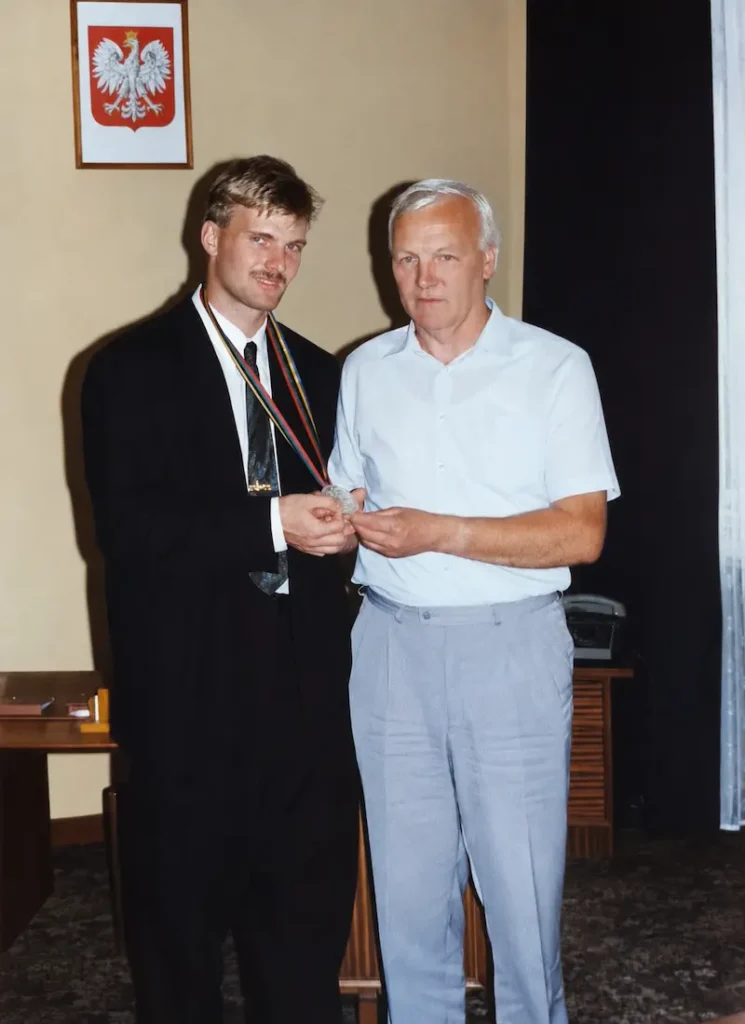Andrzej Juskowiak wraz z trenerem Jerzym Bajerem